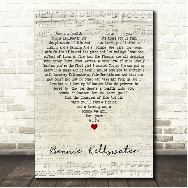 The Irish Rovers Bonnie Kellswater Script Heart Song Lyric Print