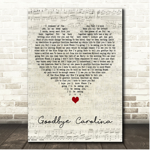 The Marcus King Band Goodbye Carolina Script Heart Song Lyric Print