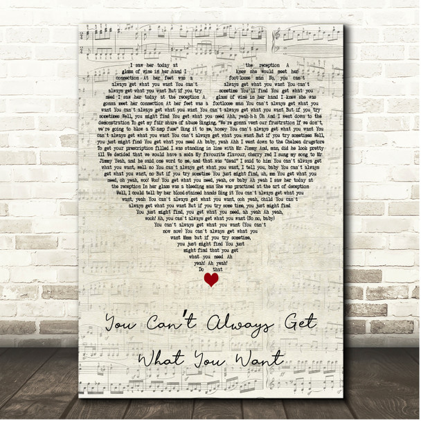 The Rolling Stones You Cant Always Get What You Want Script Heart Song Lyric Print