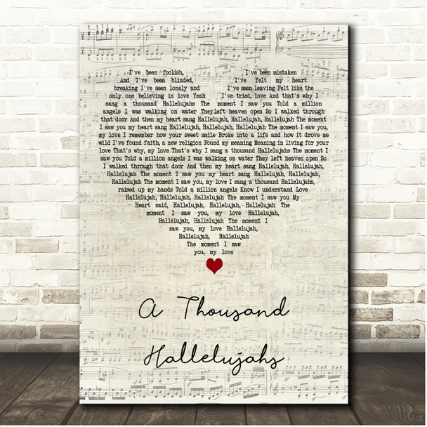 The Shires A Thousand Hallelujahs Script Heart Song Lyric Print