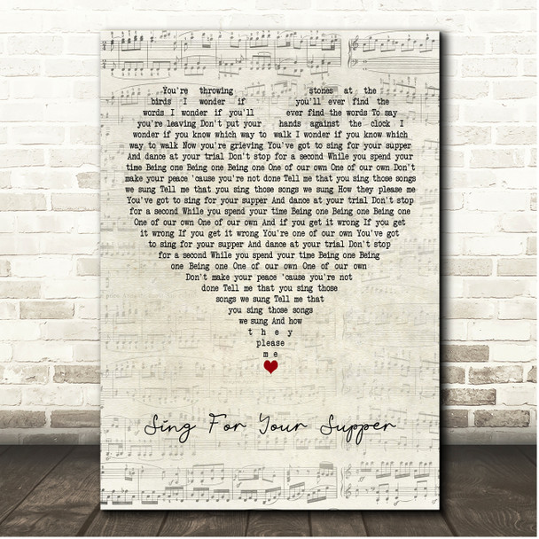 The Snuts Sing For Your Supper Script Heart Song Lyric Print