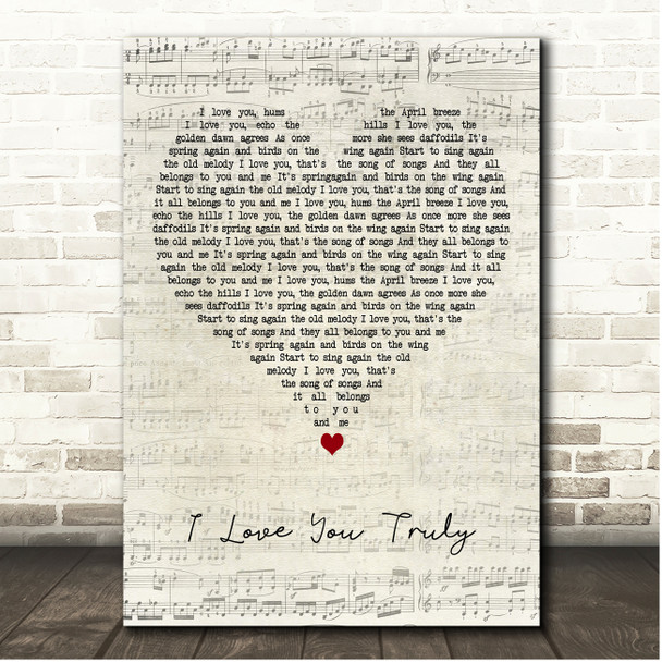 Bing Crosby I Love You Truly Script Heart Song Lyric Print