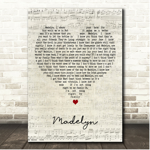 The Wonder Years Madelyn Script Heart Song Lyric Print