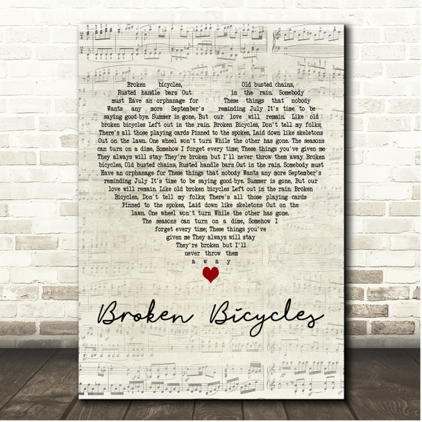 Tom Waits Broken Bicycles Script Heart Song Lyric Print