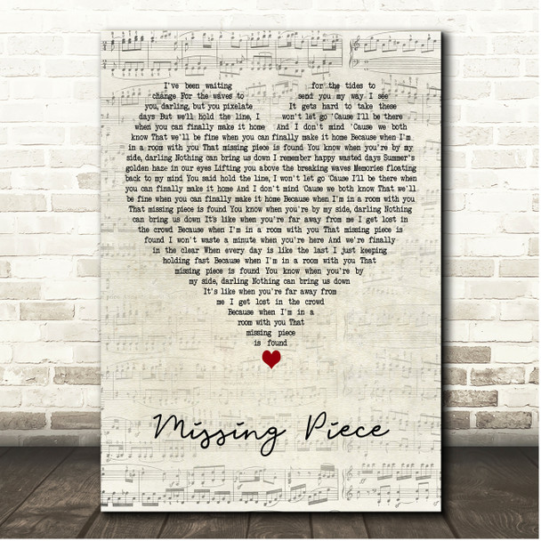 Vance Joy Missing Piece Script Heart Song Lyric Print