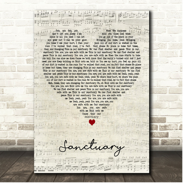 Welshly Arms Sanctuary Script Heart Song Lyric Print