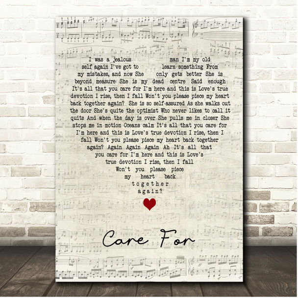 Blossoms Care For Script Heart Song Lyric Print