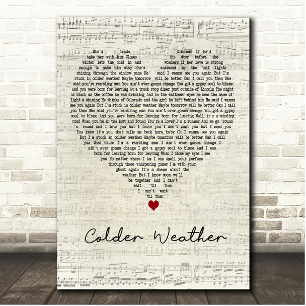 Zac Brown Band Colder Weather Script Heart Song Lyric Print