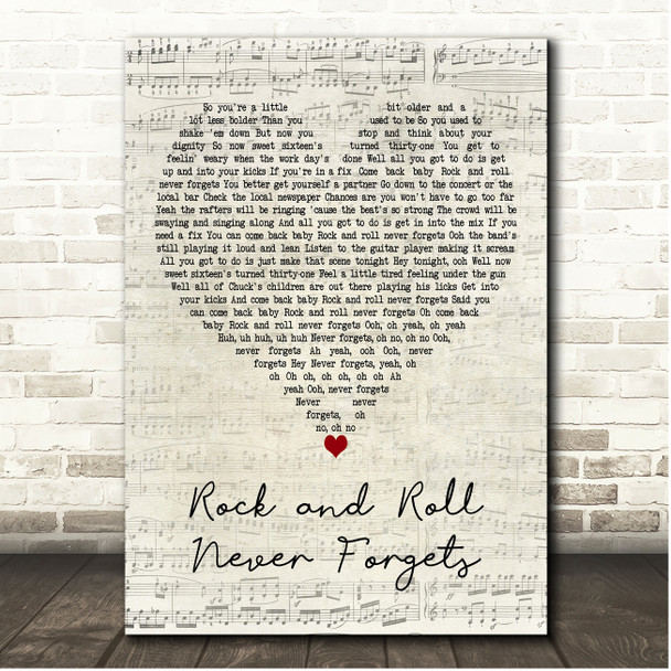 Bob Seger Rock and Roll Never Forgets Script Heart Song Lyric Print