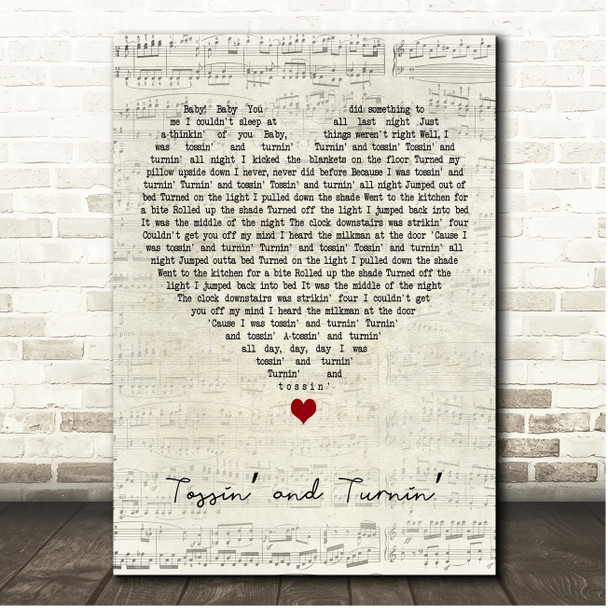 Bobby Lewis Tossin and Turnin Script Heart Song Lyric Print