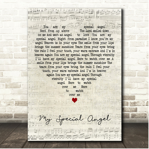 Bobby Vinton My Special Angel Script Heart Song Lyric Print