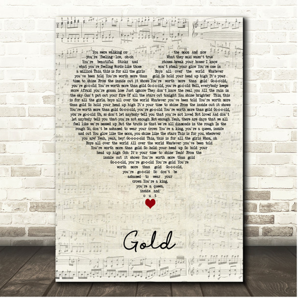 Britt Nicole Gold Script Heart Song Lyric Print