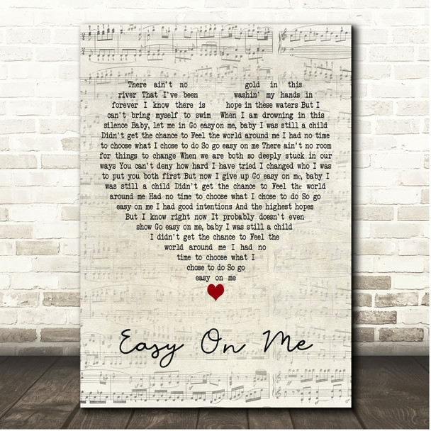 Adele Easy On Me Script Heart Song Lyric Print