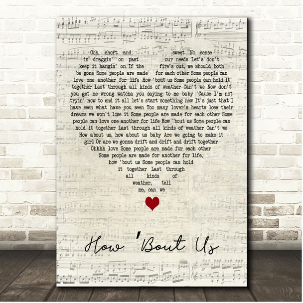 Champaign How Bout Us Script Heart Song Lyric Print