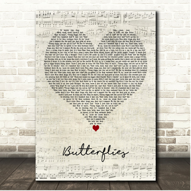 AJ Tracey & Not3s Butterflies Script Heart Song Lyric Print