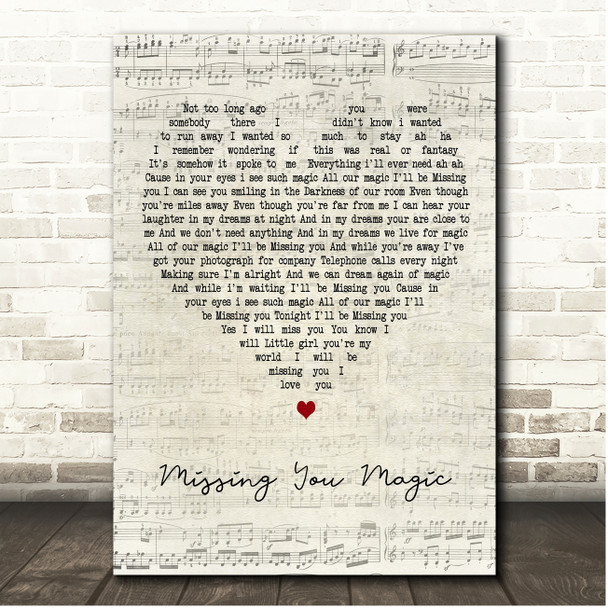 David Essex Missing You Magic Script Heart Song Lyric Print