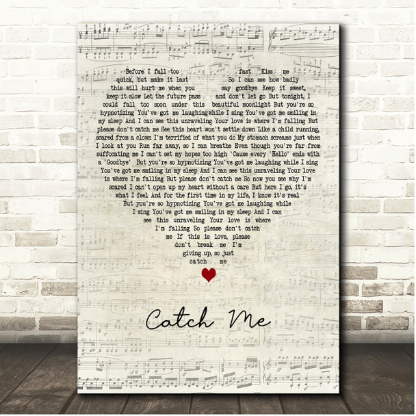 Demi Lovato Catch Me Script Heart Song Lyric Print