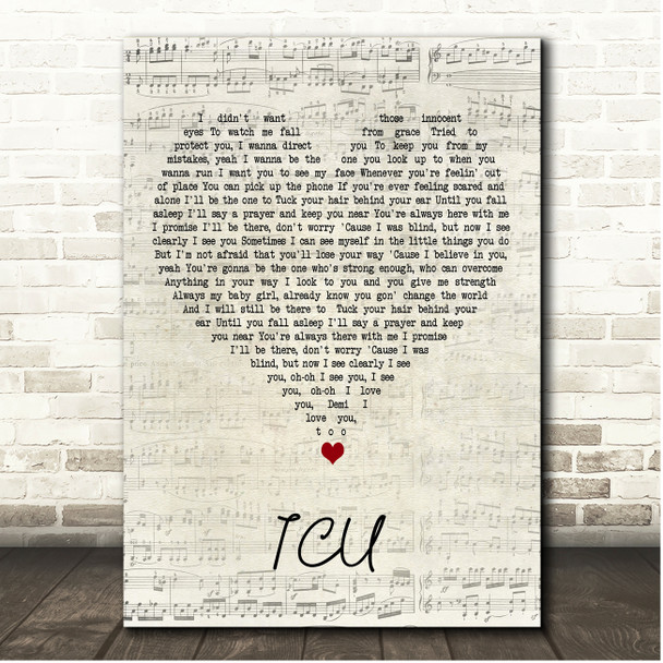 Demi Lovato ICU Script Heart Song Lyric Print