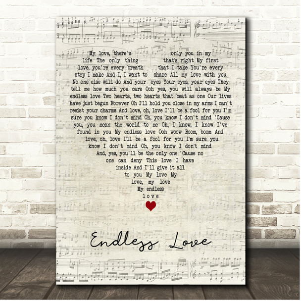 Diana Ross Endless Love Script Heart Song Lyric Print