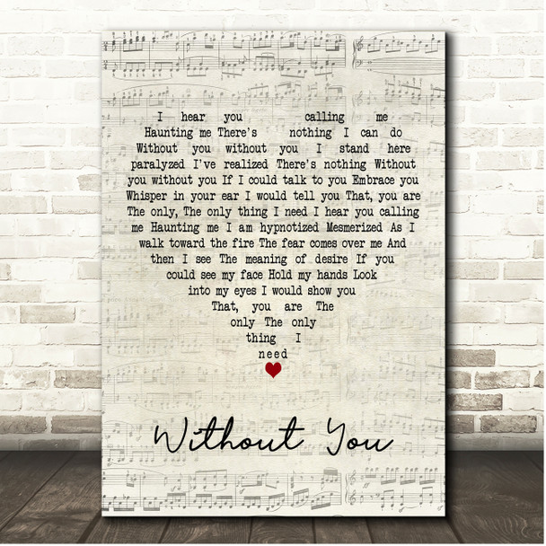 Dogzilla Without You Script Heart Song Lyric Print