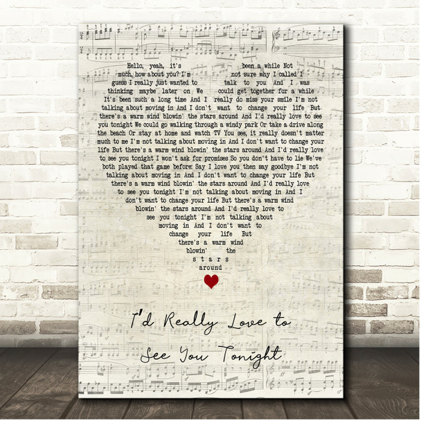 England Dan & John Ford Coley Id Really Love to See You Tonight Script Heart Song Lyric Print