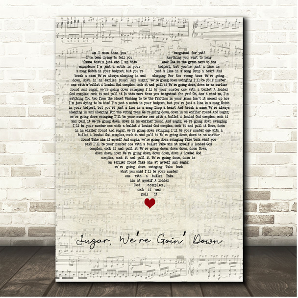 Fall Out Boy Sugar, Were Goin Down Script Heart Song Lyric Print