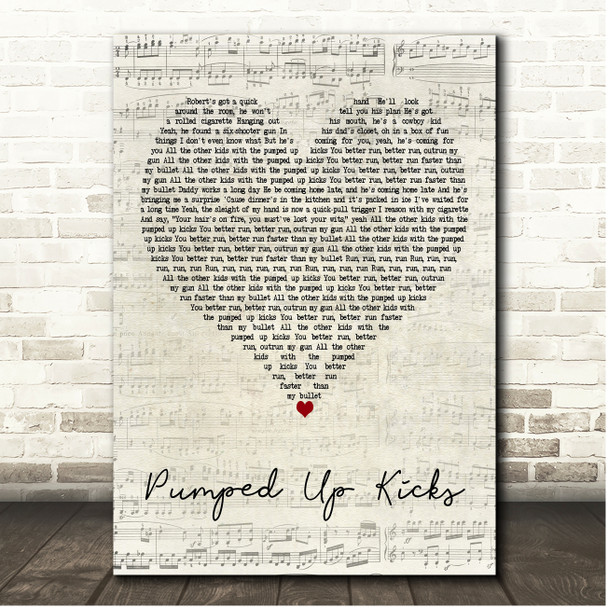 Foster the People Pumped Up Kicks Script Heart Song Lyric Print