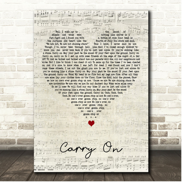 Fun Carry On Script Heart Song Lyric Print