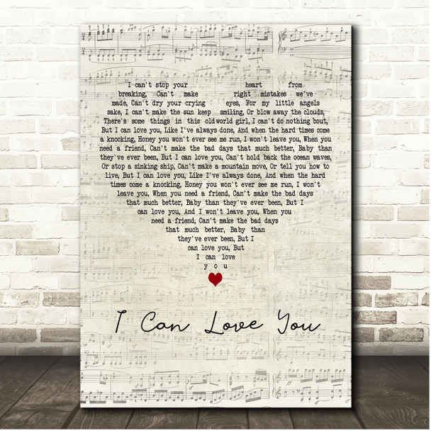 Gary Allan I Can Love You Script Heart Song Lyric Print