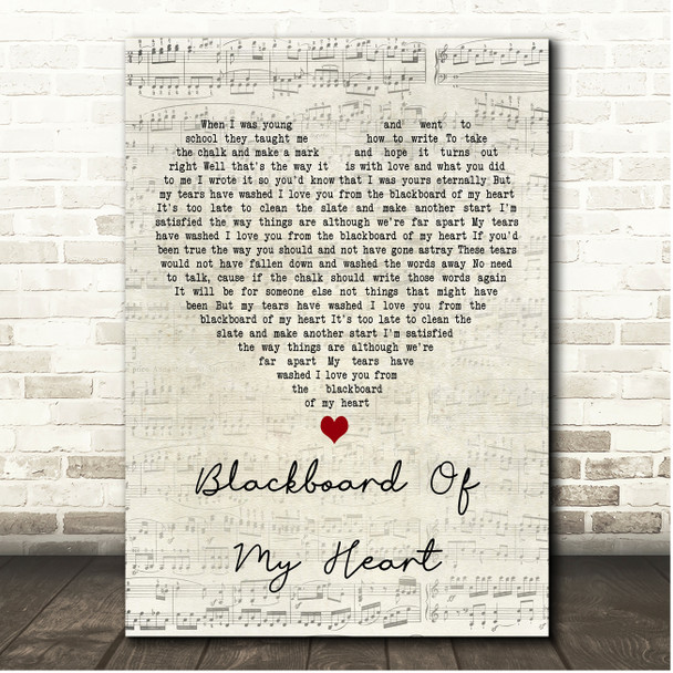 George Jones Blackboard Of My Heart Script Heart Song Lyric Print