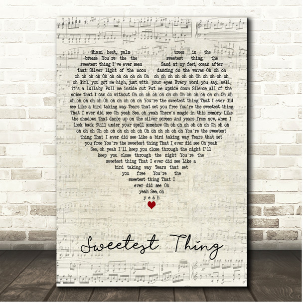 Allman Brown Sweetest Thing Script Heart Song Lyric Print