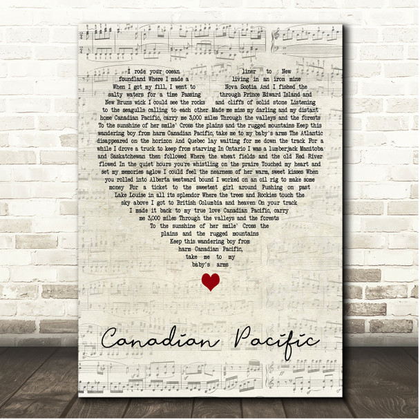 Hank Snow Canadian Pacific Script Heart Song Lyric Print