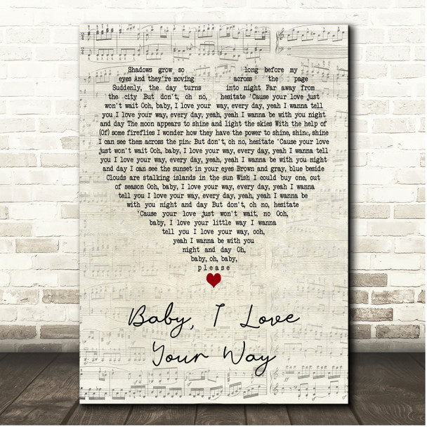 HRVY Baby, I Love Your Way Script Heart Song Lyric Print