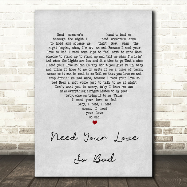Fleetwood Mac Need Your Love So Bad Grey Heart Song Lyric Quote Print