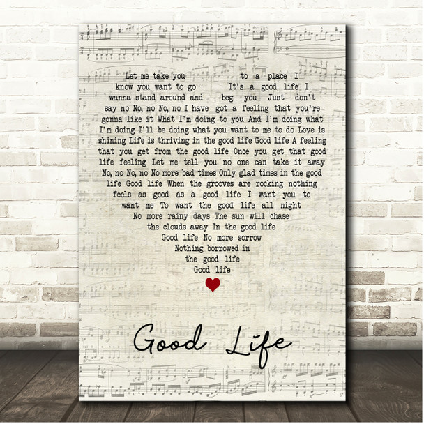 Inner City Good Life Script Heart Song Lyric Print