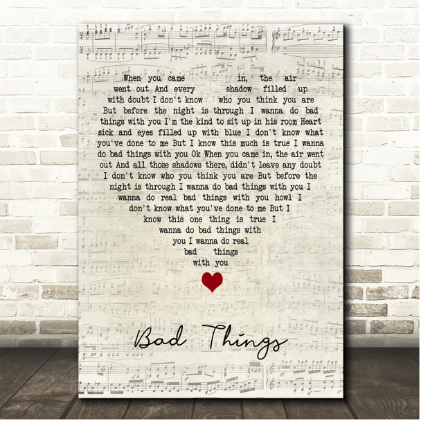 Jace Everett Bad Things Script Heart Song Lyric Print
