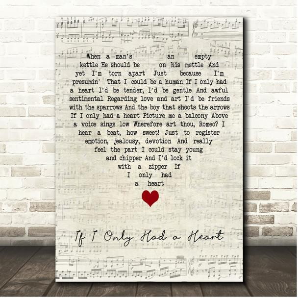 Jack Haley If I Only Had a Heart Script Heart Song Lyric Print
