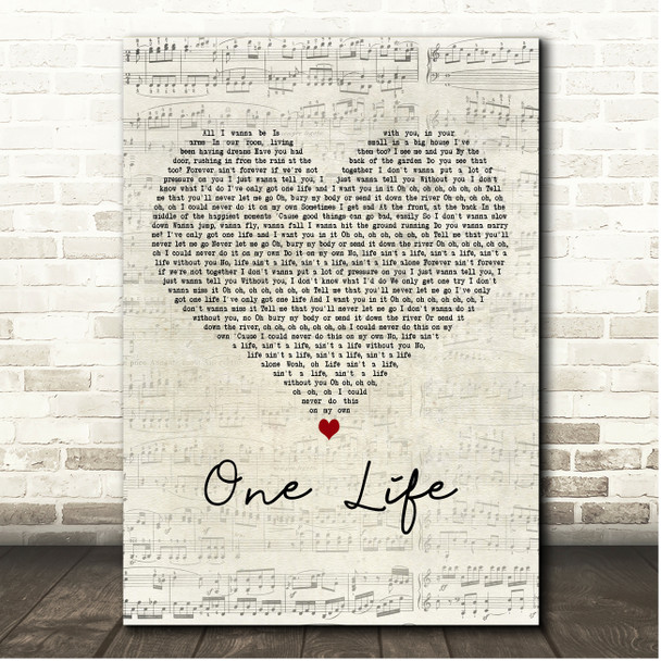 James Bay One Life Script Heart Song Lyric Print