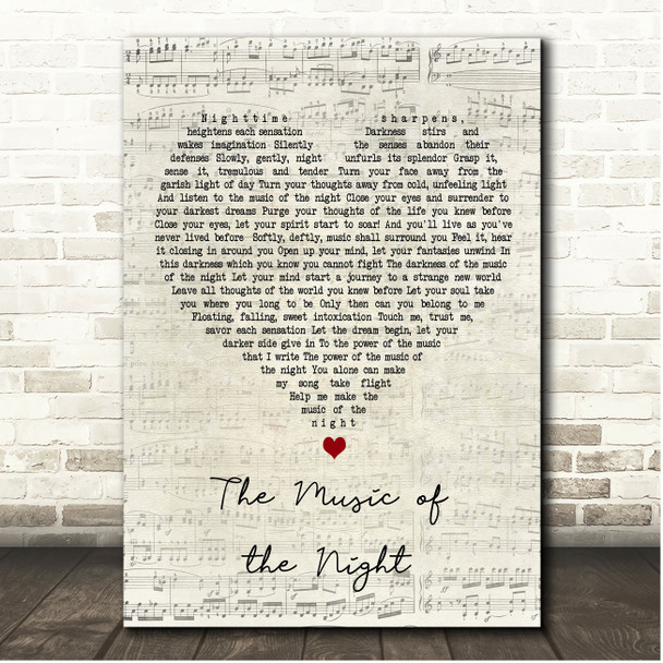 Andrew Lloyd Webber The Music of the Night Script Heart Song Lyric Print