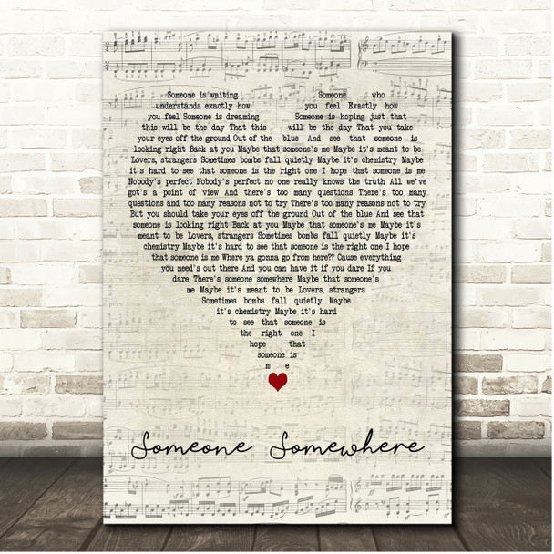 Jason Reeves Someone Somewhere Script Heart Song Lyric Print