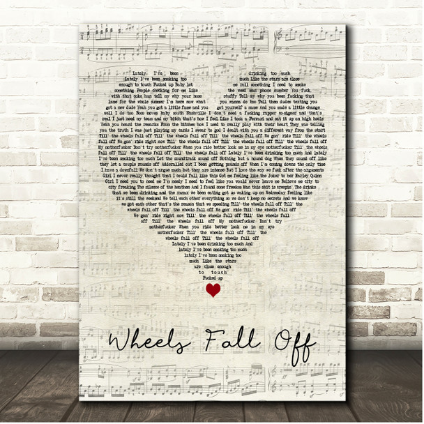 JellyRoll Wheels Fall Off Script Heart Song Lyric Print