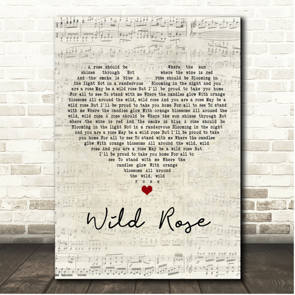 Jim Reeves Wild Rose Script Heart Song Lyric Print