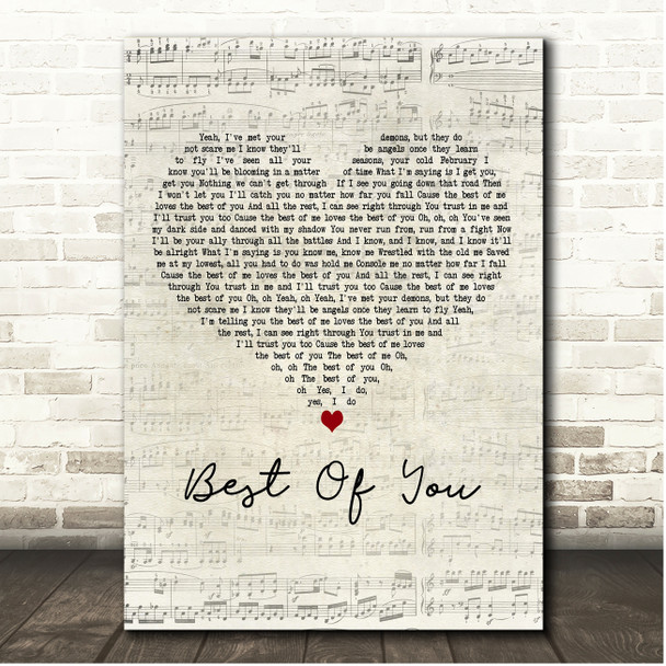 Andy Grammer Best Of You Script Heart Song Lyric Print