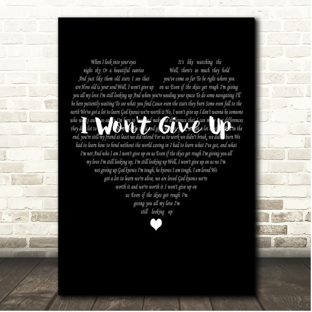 Jason Mraz I Won't Give Up Simple Heart Black & White Song Lyric Print