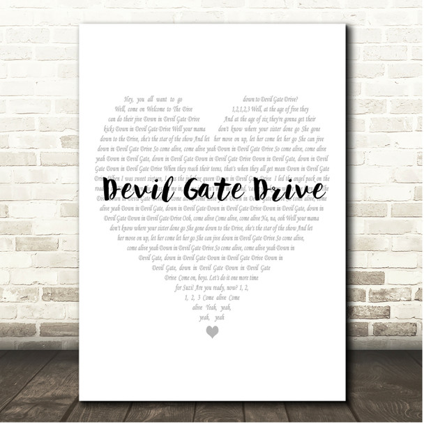 Suzi Quatro Devil Gate Drive Simple Heart Pale Grey Song Lyric Print