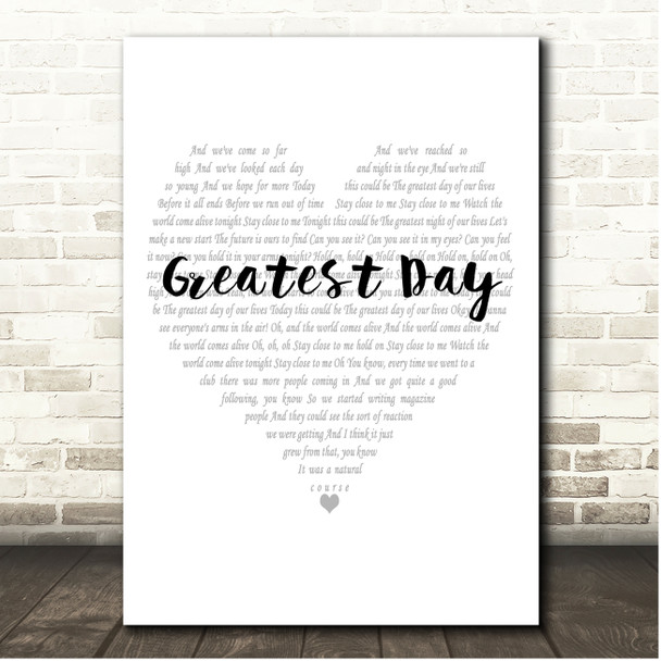 Take That Greatest Day Simple Heart Pale Grey Song Lyric Print