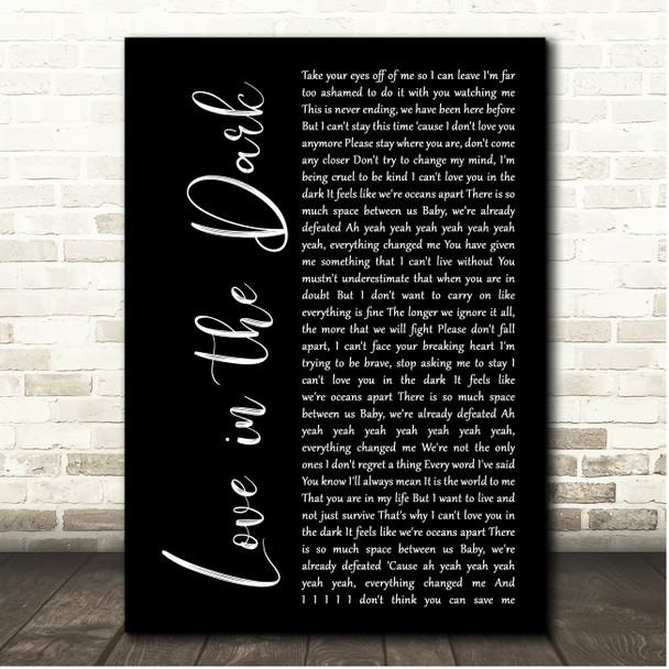 Adele Love In The Dark Black Script Song Lyric Print