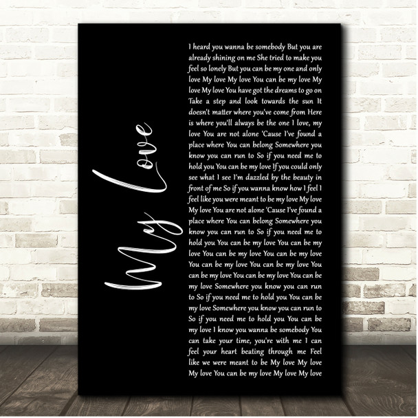 Cher My Love Black Script Song Lyric Print