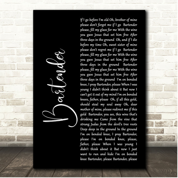 Dave Matthews Band Bartender Black Script Song Lyric Print