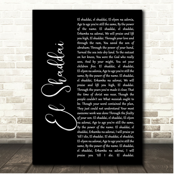 Amy Grant El Shaddai Black Script Song Lyric Print